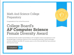 MSCP Honored with AP CS Female Award